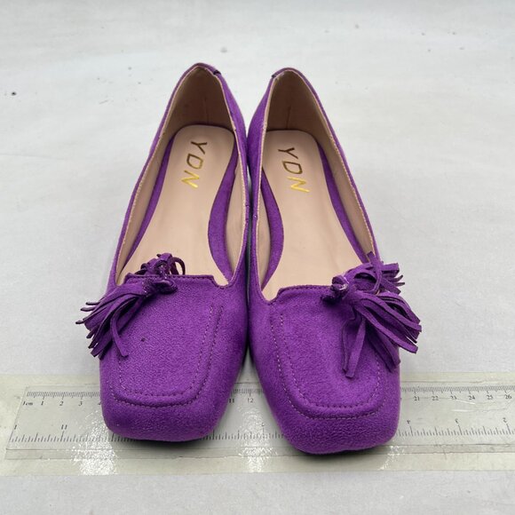 YDN Purple Block Low Heel Loafers Square Toe Tassel Fringed Pump Slip On Shoe - Picture 3 of 8